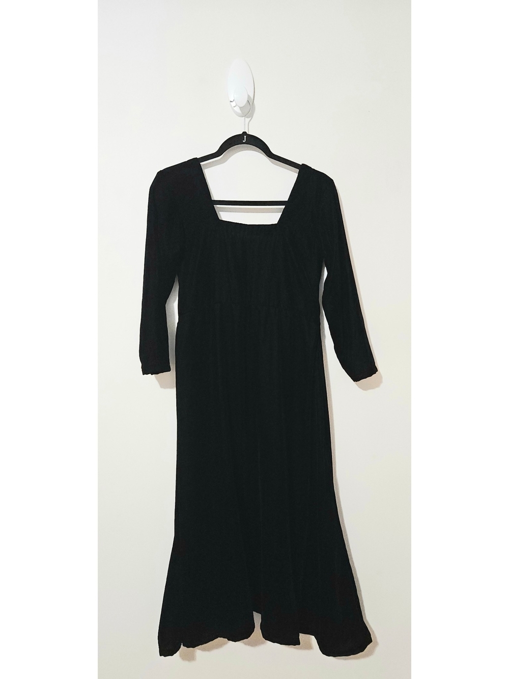 Custom Made Black Velvet Three Quarter Sleeve Women's Long Dress